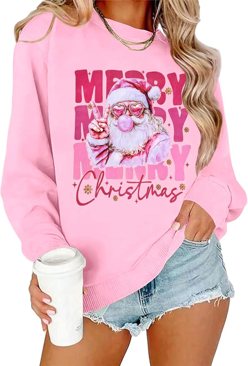 Christmas Sweatshirt for Women Vintage Santa Sweatshirt Long Sleeve Merry Christmas Pullover Tops