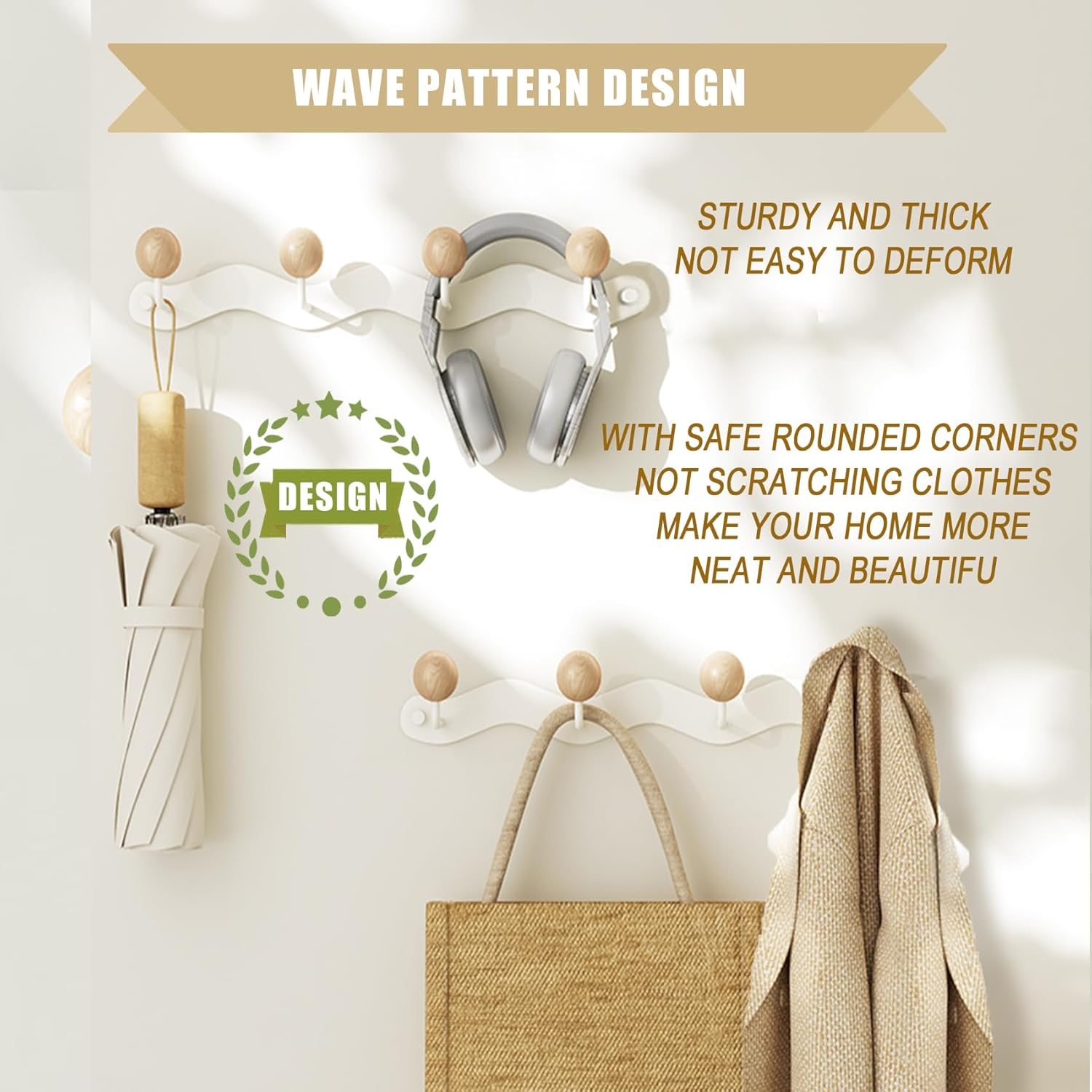 Coat Hooks for Wall, Key Holder Wall Mount, Coat Rack Wall Mount, Wall Hooks for Coats, Hooks for Hanging Hat Towel Purse Robes Mudroom Bathroom Entryway, Beige