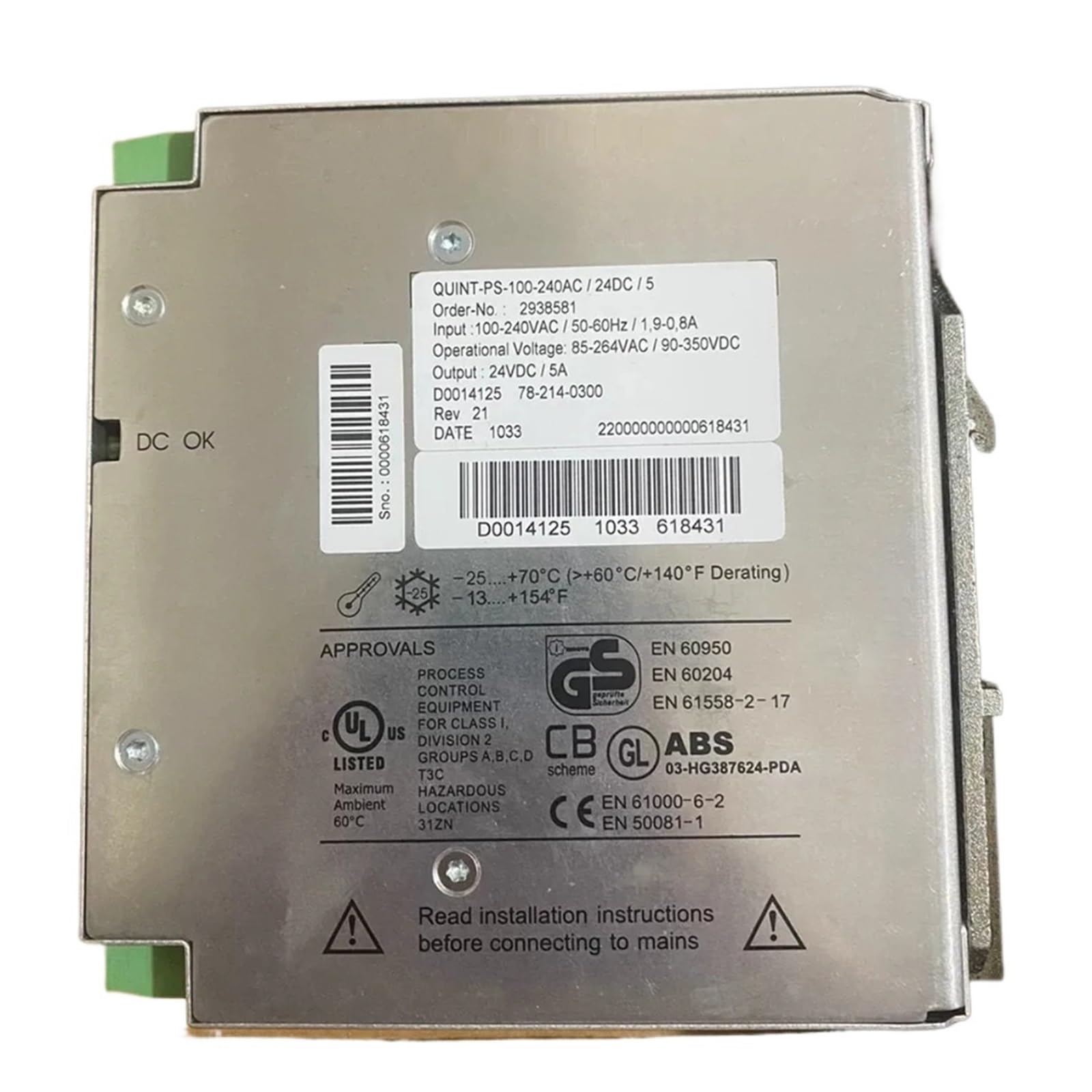 XDDQWSWA 2938581 QUINT-PS-100-240AC/24DC/5 24VDC/5A Switching Power Supply
