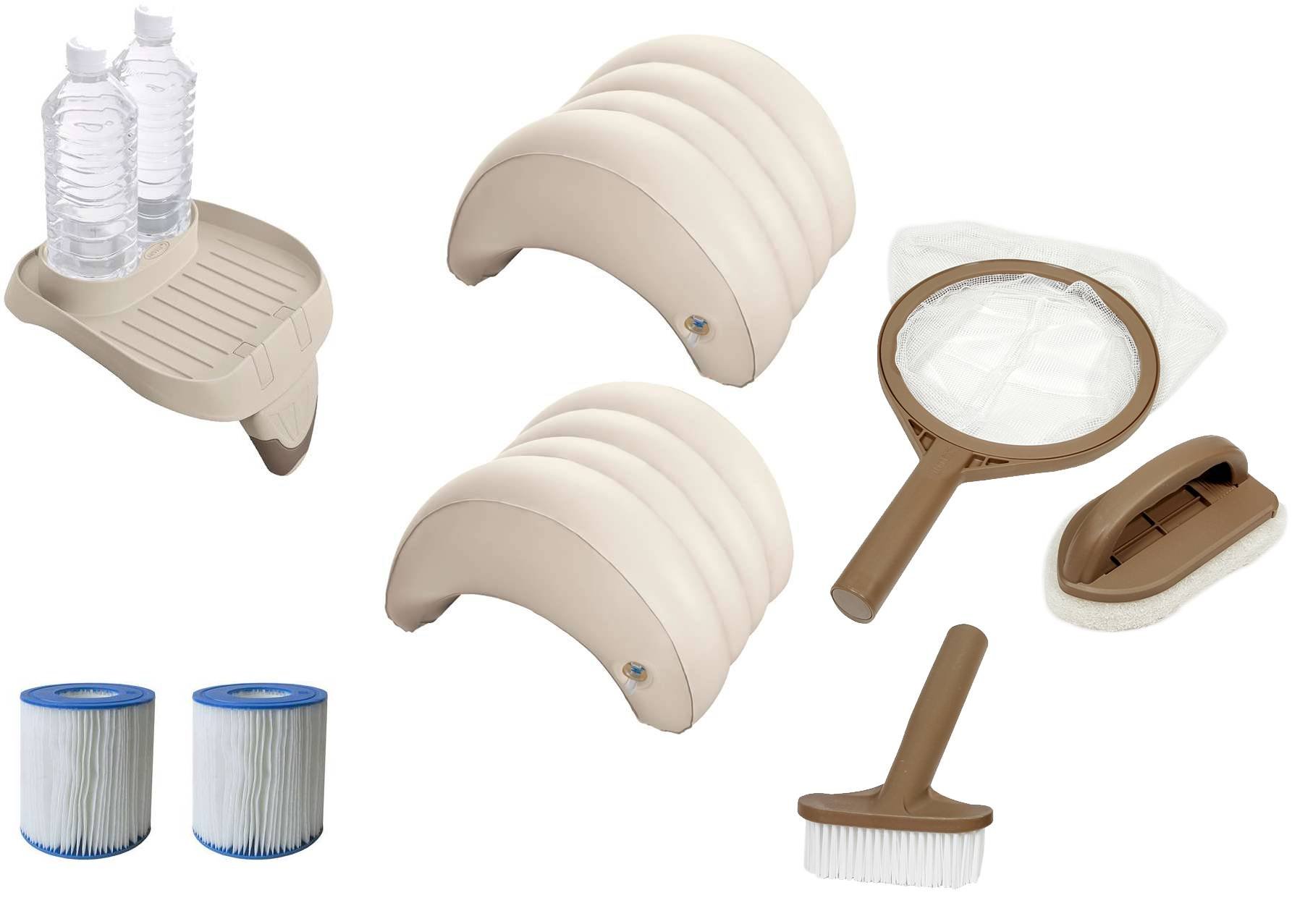 Intex original Zubehör-Set 8-teilig für PureSpa Whirlpools (2X Filter S1, 1x Tablett 28500, 2X Kopfstützen 28501, Reinigungset 28004)