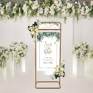 Metal Wedding Sign Stand, 4.9 FT Welcome to Our Wedding Sign Frame Stand, Gold Easel Stand for Sign Floor Standing Wedding Signs for Ceremony, Reception, Party,Anniversary, Event
