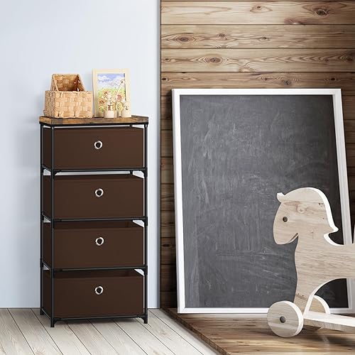 Miniatura 2 de MOOACE Cómoda de almacenamiento de tela con cajones, organizador de ropa de 4 cajones y torre de almacenamiento para dormitorio, almacenamiento