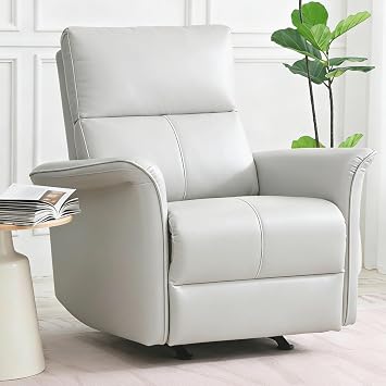 Manual Rocker Recliner Chair with Glider Motion for Nursery, 150 Recline & Wide Armrests - Overstuffed Leather Nursery Chair for Small Spaces, Living Room, Bedroom