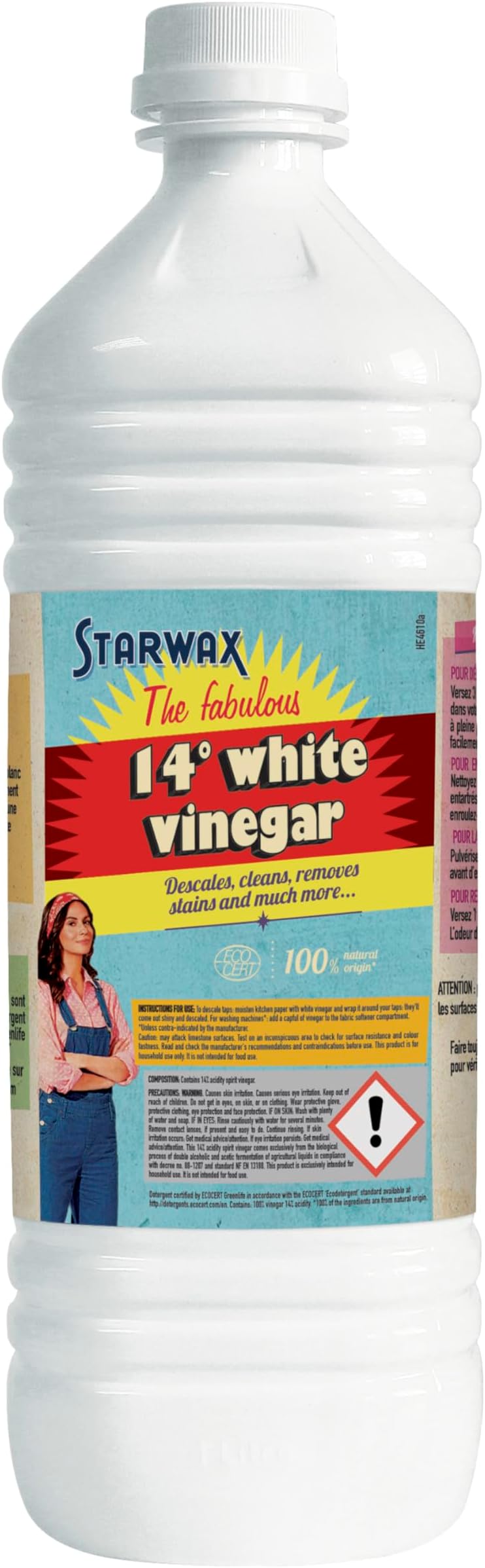 – 14° White Vinegar - Descales, Cleans and Shines - 100% Natural Origin - Practical Bottle Format - Highly Concentrated - 1L