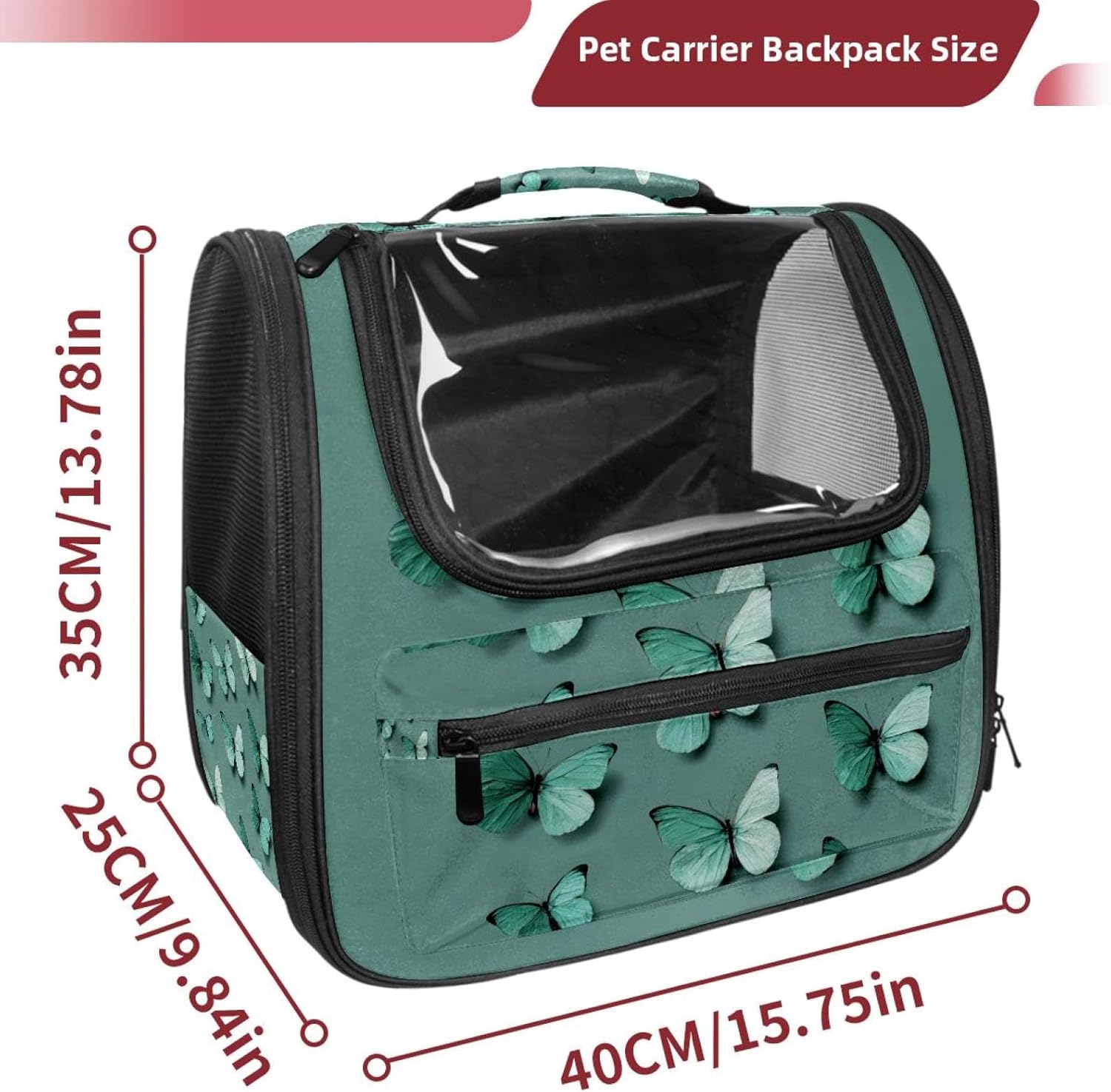 Portable Travel pet Backpack Carrier Hamster Bag Small Dog cat Carrier Breathable Hang Bag, Mint Green Butterflies (2)