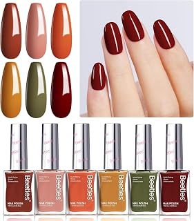 Beetles Nail Polish Set, 6 Color Red Yellow Green Quick Air Dry Nail Polish | Natural Nail Lacquer Manicure DIY Nail Art Salon Gift For Women