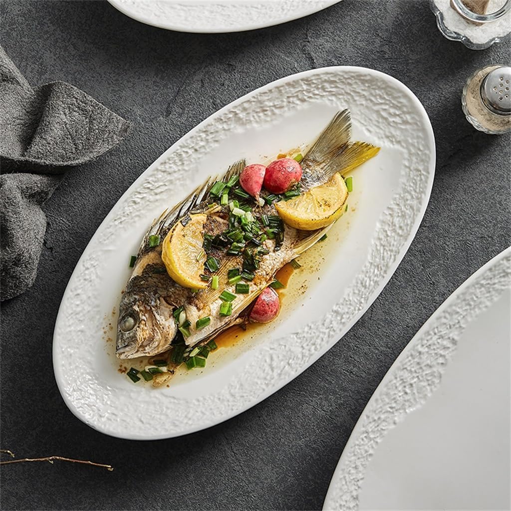 Steam Fish Plate High Temperature Resistant 12 Inch Ceramic Household Oval Deep