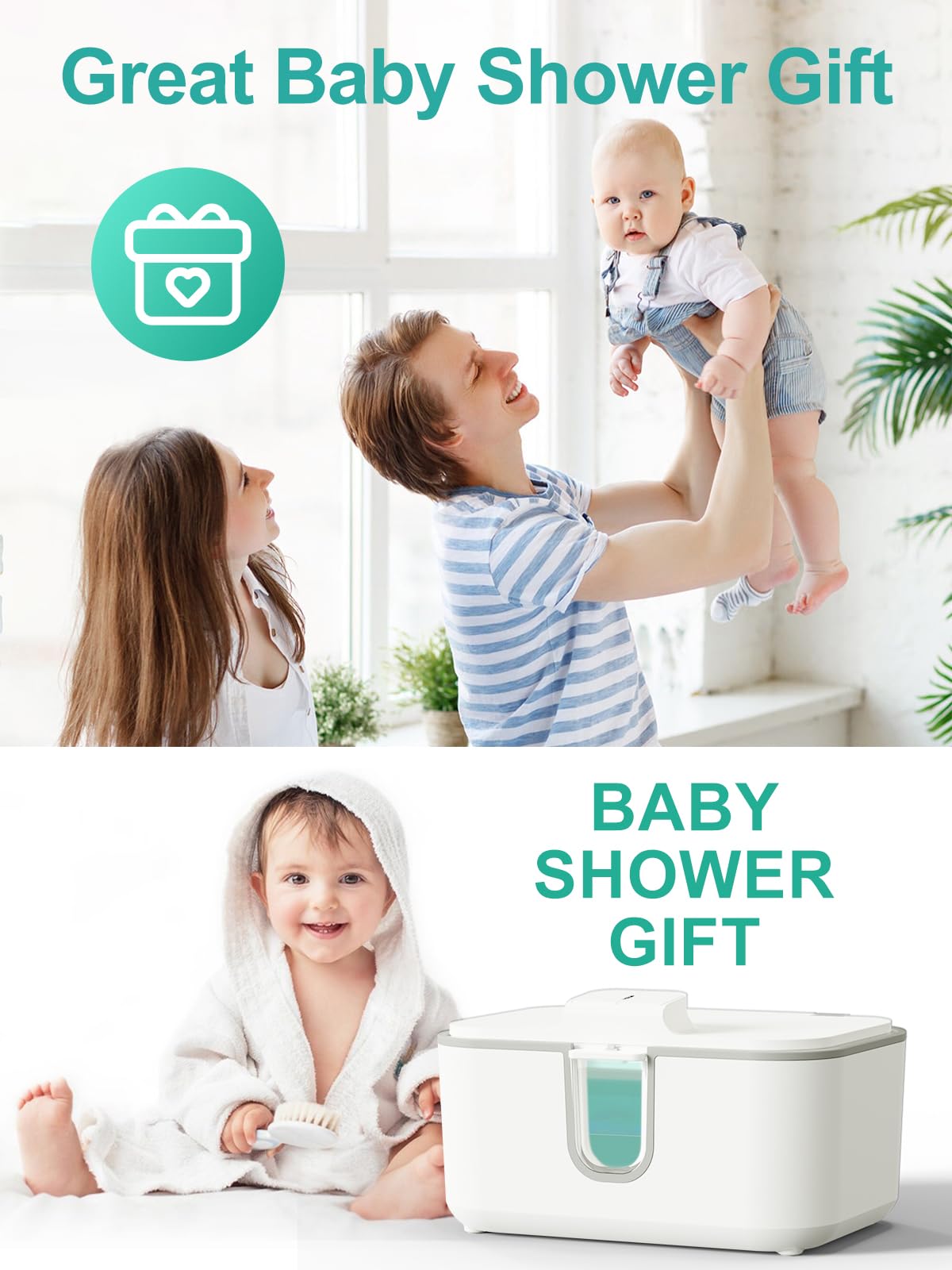 Chauffe-lingettes pour bébé, distributeur de lingettes de grande capacité, chauffe-couches chauffant avec veilleuse, interrupteur marche/arrêt, blanc