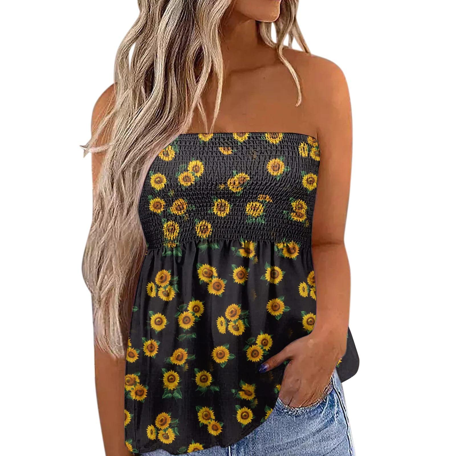 Sexy Off Shoulder Polyester Sleeveless Women's Vests Women Pleated Strapless Light Color Block Women's Vests Summer Going Out Baggy Camisole Women