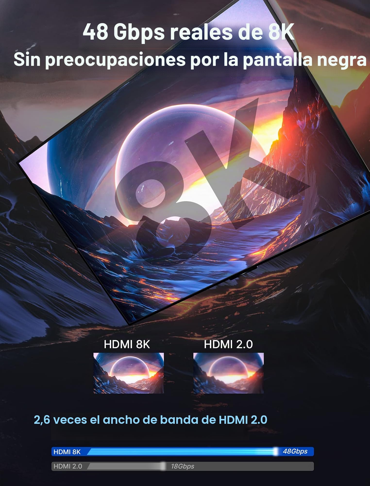 JSAUX - Cable HDMI de 30 metros, cable largo de fibra óptica HDMI 2.1, 8K, alta velocidad, 48 Gb/s 8K @ 60Hz, 4K @ 120Hz, UHD HDR 10+, eARC, Dolby Vision, 3D, VRR, compatible con PS4, PS5, 8K