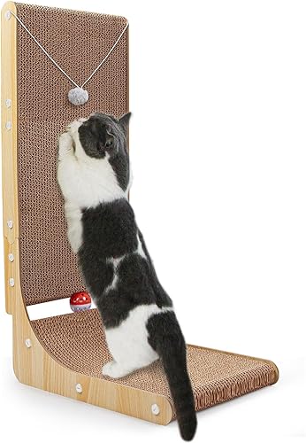 Rascador para gatos en forma de L para uso en interiores, tablero rascador para gatos de 26.8 pulgadas de alto, cartón grande para gatos con una