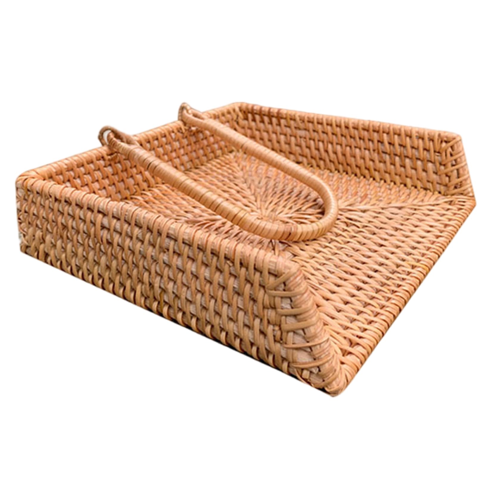 Xoeryoy Wicker Napkin Holder 7.5x7.5x2in Square 3 Edge Napkin Holder with Weighted Arm Decorative Tissue Dispenser for Dining Room, Restaurant