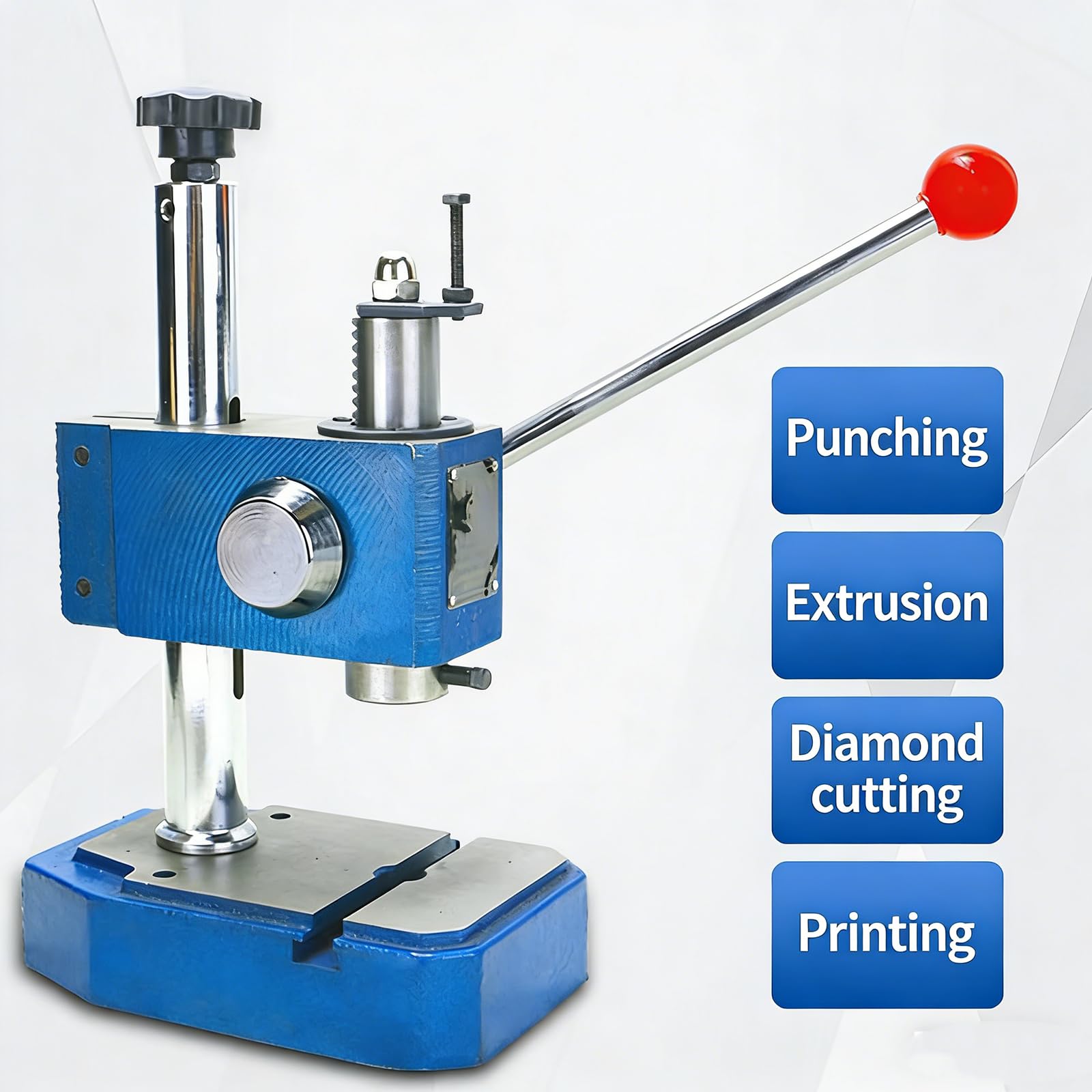 Prensa de eje resistente, prensa manual con mango antideslizante, cabezal giratorio de 360° y altura ajustable para remachar y perforar agujeros