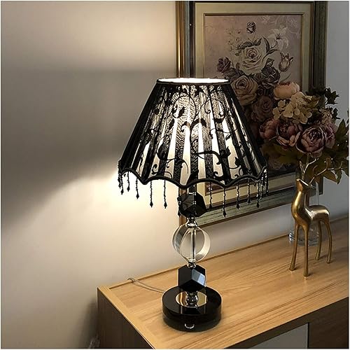 SUNESA Lámpara de mesita de noche de cristal, pantalla de tambor de tela negra, lámpara de noche posmoderna para sala de estar, dormitorio familiar,