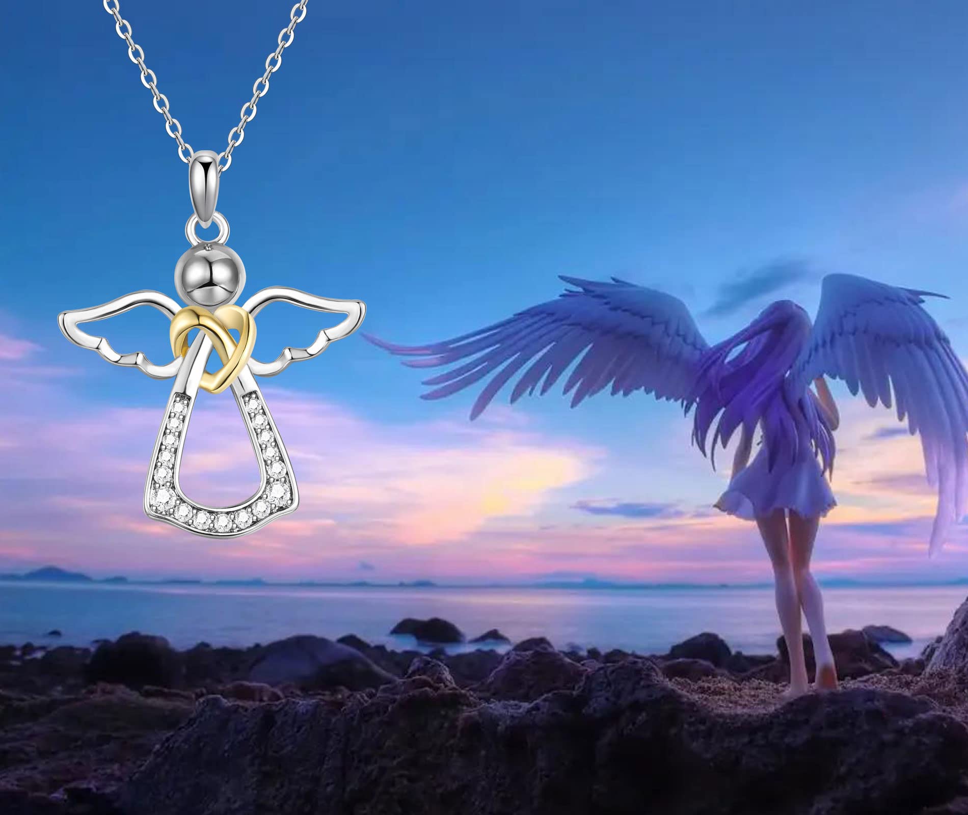Schutzengel Kette 925 Silber Halskette Engel Anhänger Geburtstag Geschenke für Frauen Mädchen Kinder