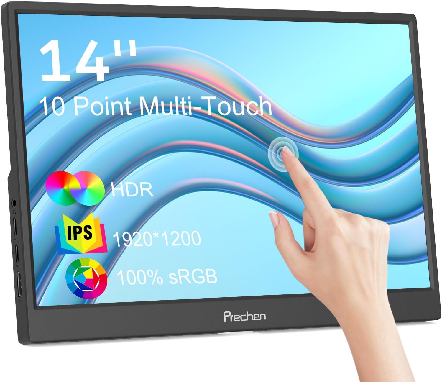 14" Portable Monitor Touchscreen for Laptop, 1920 * 1200 Portable Monitor, 400 Nits IPS Screen 100% sRGB HDMI USB-C External Secondary Monitor for Phones PCs PS4 PS