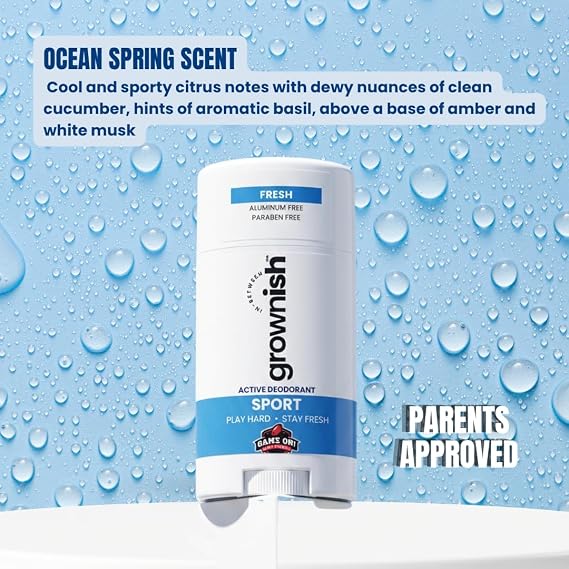 grownish SPORT Deodorant for Boys 8up | Aluminum-Free Kids Deodorant Sensitive Skin | Cool Sport Scent | All-Day Odor Protection | Natural Deodorant for Tweens & Growing Boys (PACK OF 2)