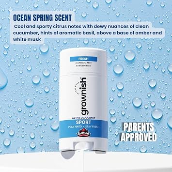 grownish SPORT Deodorant for Boys 8up | Aluminum-Free Kids Deodorant Sensitive Skin | Cool Sport Scent | All-Day Odor Protection | Natural Deodorant for Tweens & Growing Boys (PACK OF 2)