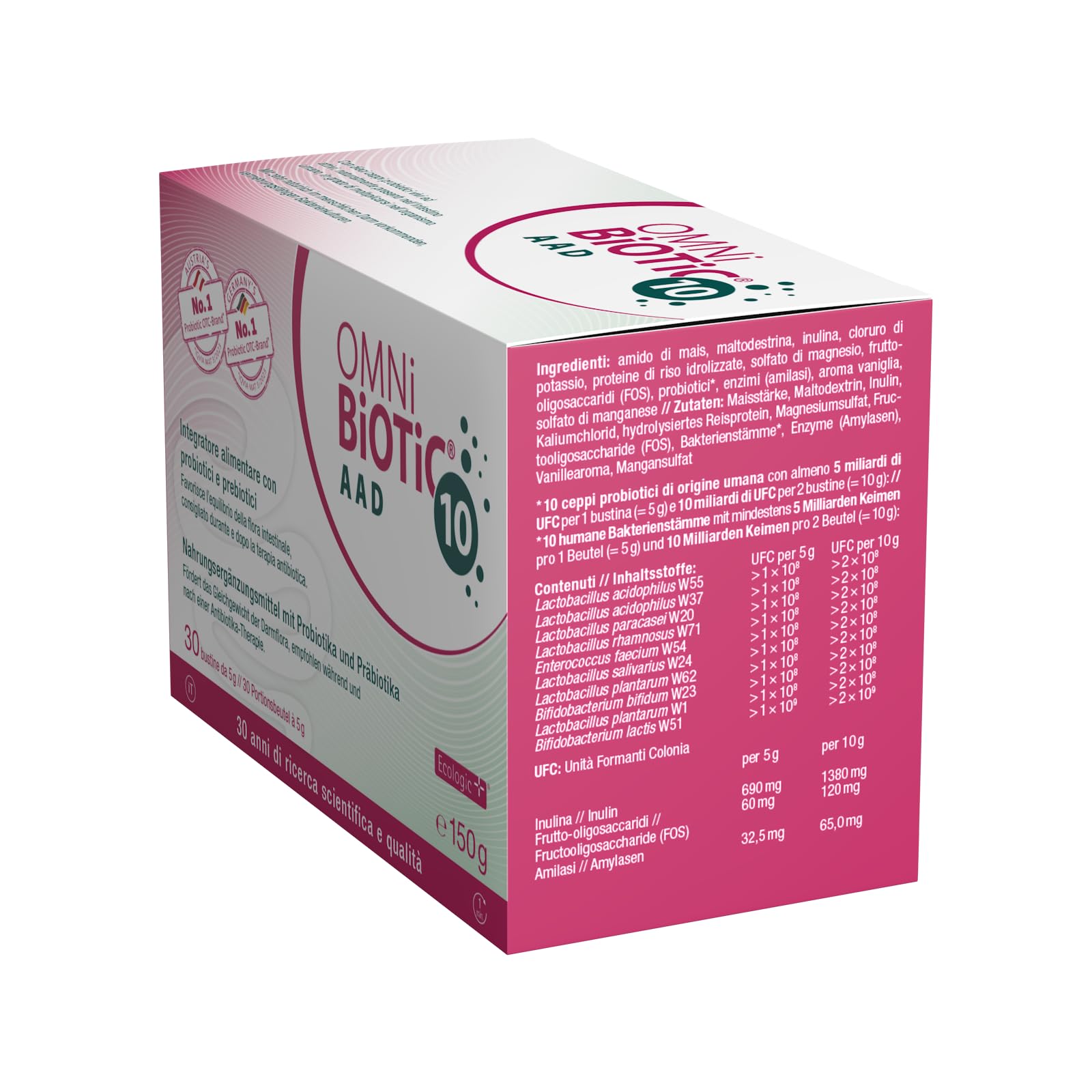 OMNi BiOTiC 10 AAD | 30 Beutel á 5g | empfohlen während und nach der Antibiotikatherapie | Für das Gleichgewicht der Darmflora | Pulver | Mit 10 Probiotischen Stämmen | VEGAN | GVO-frei |