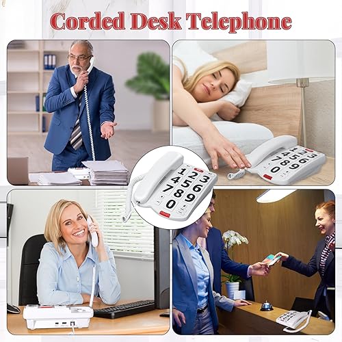 Miniatura 7 de Teléfono de botón grande para personas mayores, teléfono fijo con cable, marcación de un toque, timbre y altavoz ajustables para personas con