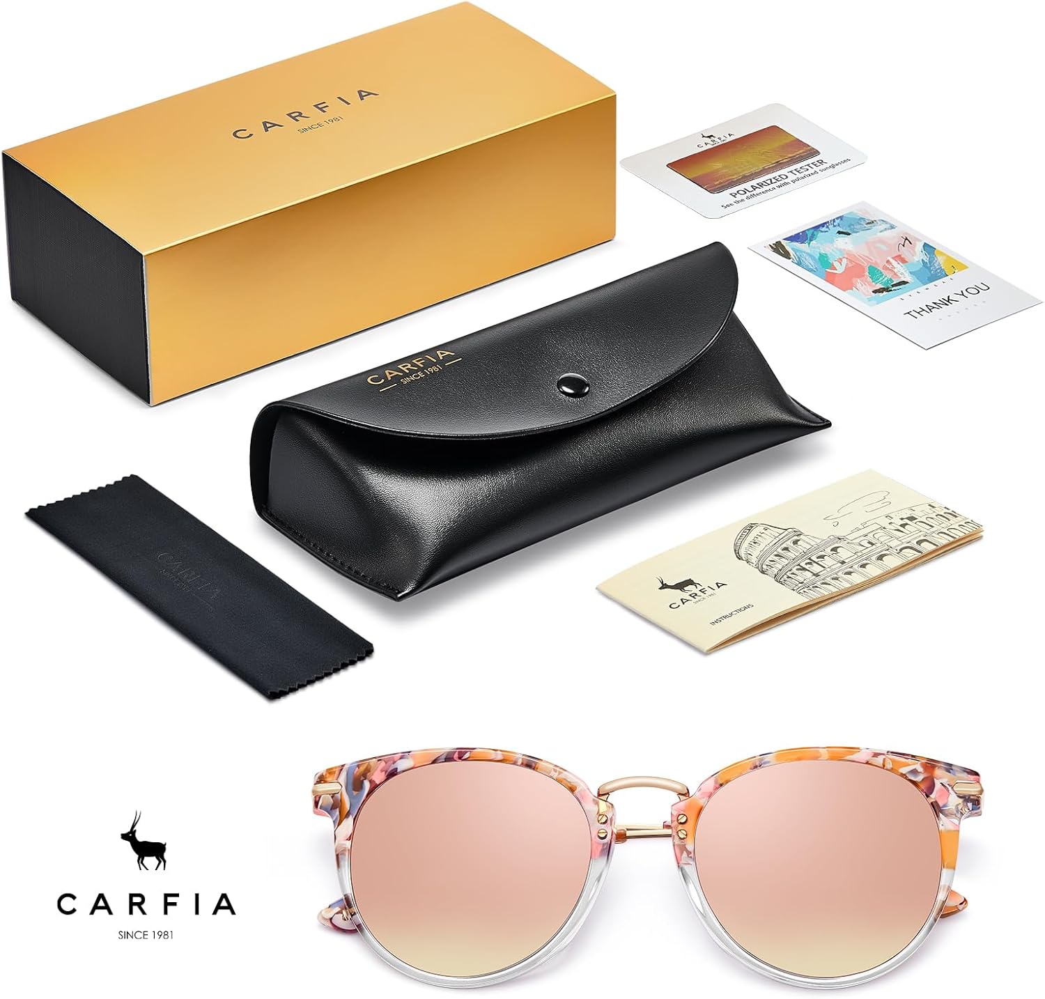 CARFIA Fashion Polarized Sunglasses for Women Hand-crafted Acetate Sunnies CA5012 - Image 6