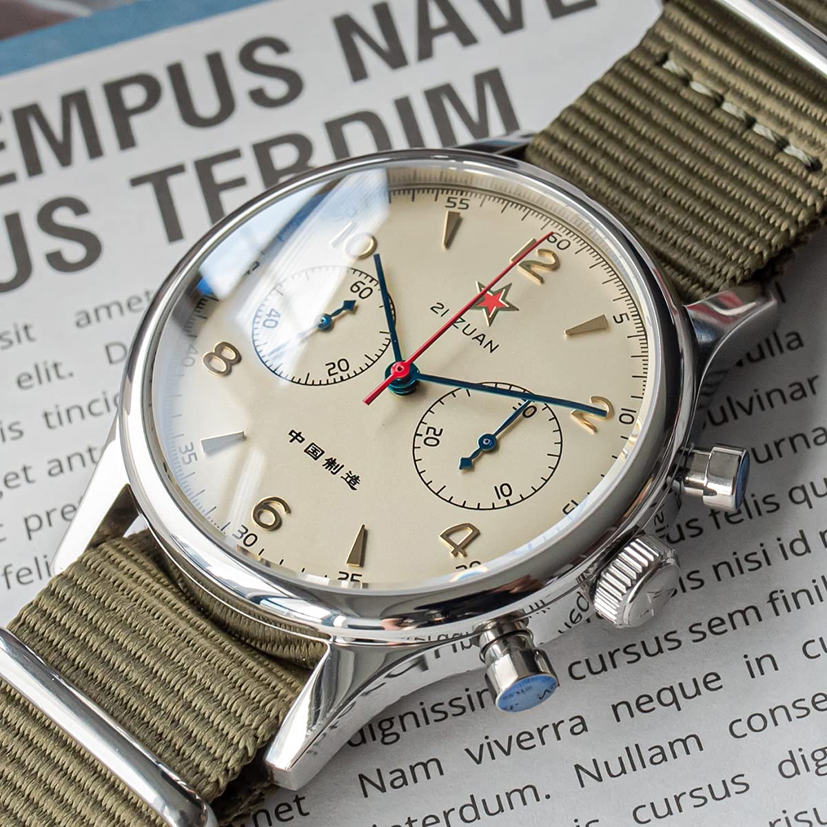 Seagull 1963 Herren-Chronograph, 40 mm, Saphirglas, ST1901, Uhrwerk, SU1963S40, grün, 40 mm, Armband