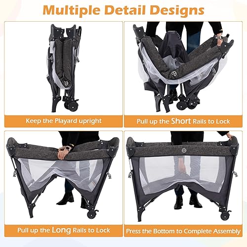 Miniatura 3 de INFANS Cuna de bebé 4 en 1, convierte paquete y juego en cuna portátil con cambiador de pañales, colchón, bolsa de transporte, caja de música,