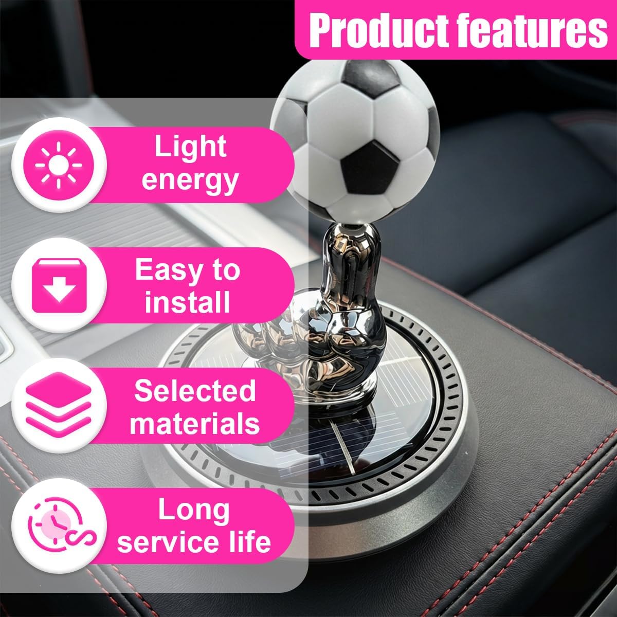 Craedli Soccer Car Dashboard Decoration, Solar Energy Rotating Football Car Center Console Ornament, Creative Auto Interior Decorative Accessories for Home Office (Silver)