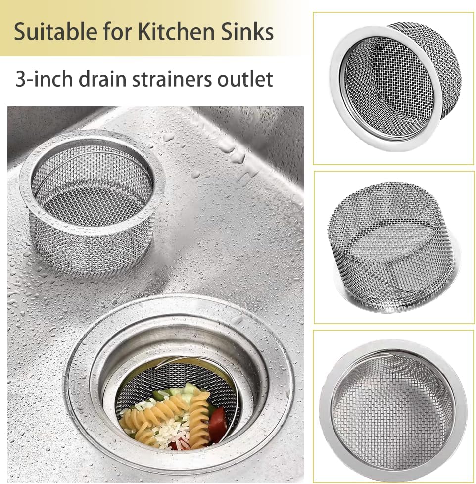 Kitchen Sink Drain Strainer, Fine Mesh,Sink with Handle Food Collection Filter,Stainless Steel Accessories,3 Inch Mesh Sink Strainer, Dishwasher Washable(3-Pack) - Image 5
