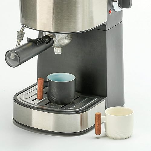 Miniatura 5 de Zurucily Juego de 2 tazas de café expreso de cerámica de 2 onzas con mango de madera, tazas de té pequeñas