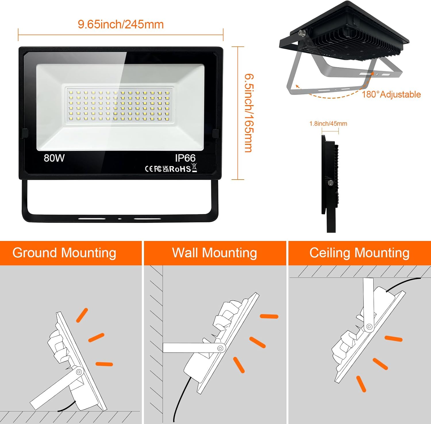 monococo LED Outdoor Flood Lights 80W 3Pack,Upgraded 8000LM Super Bright Spot Security Lights IP66 Waterproof, Cooling & Lamp Beads, 5000K Exterior Outside FloodLights for Yard Garage Stadium