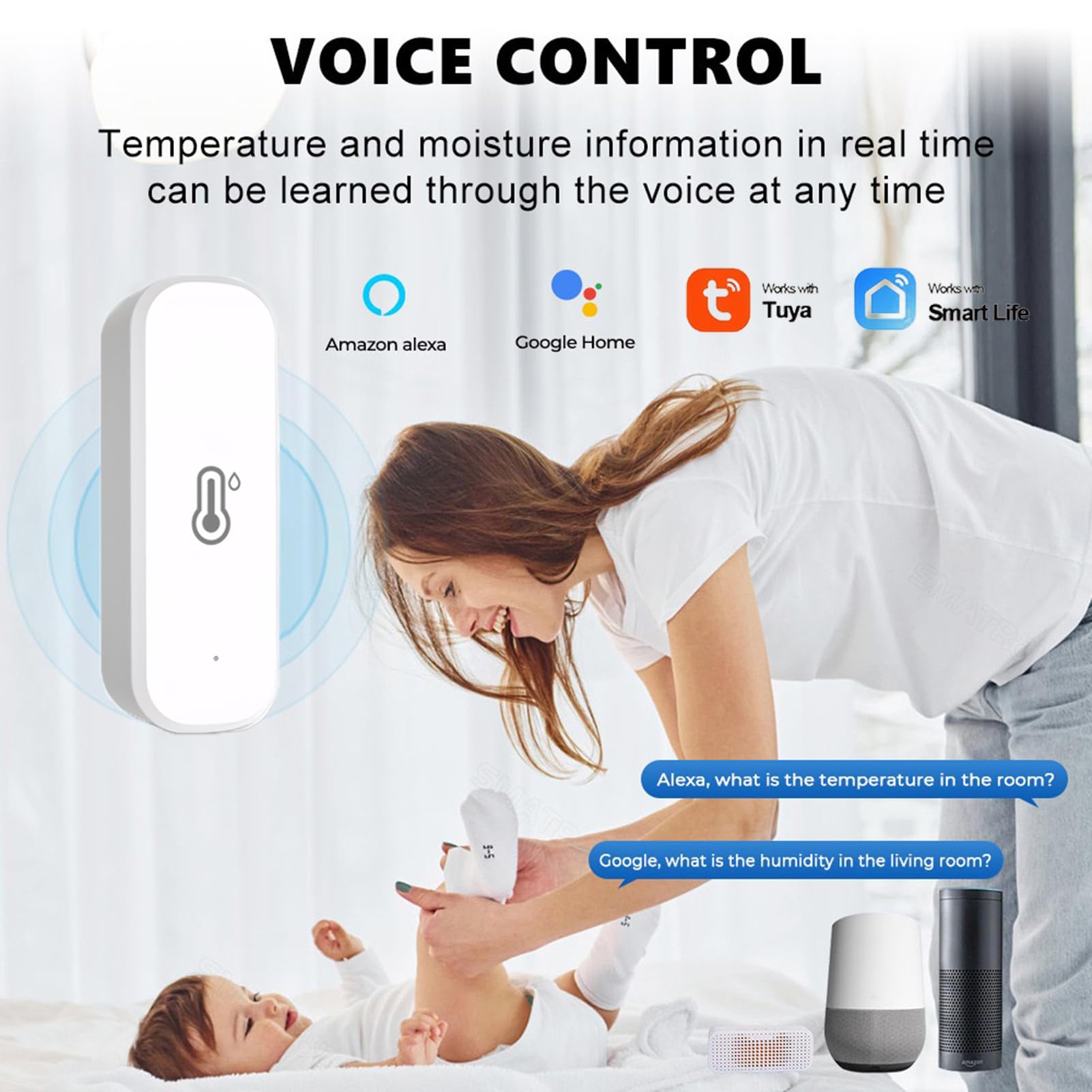 Mengshen Confezione da 2 sensori di umidità WiFi intelligenti per monitor della temperatura interna con avviso di notifica compatibili per Alexa Google Home Nursery Basement