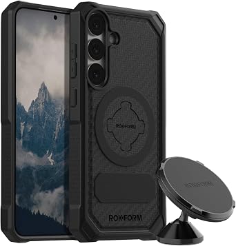 Rokform Galaxy S25 Plus Rugged Case + MagSafe Compatible Swivel Dash Phone Mount