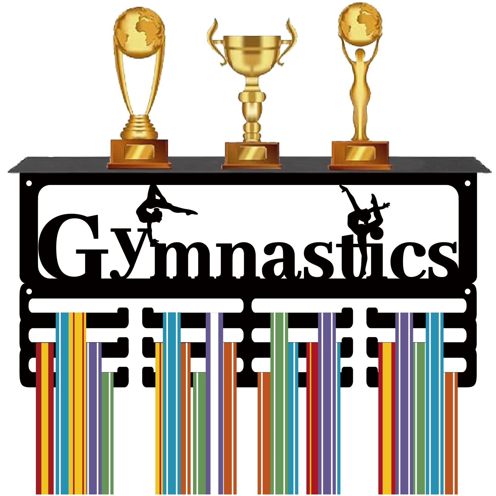 CREATCABIN Porta Medaglie Ginnastica Ripiano Espositore Medaglie Espositore Trofei Supporto Sport 4 Metallo Appendere A Parete Contenere 70+ medaglie Ginnastica Ritmica Porta Medaglie Nero da 40x20cm