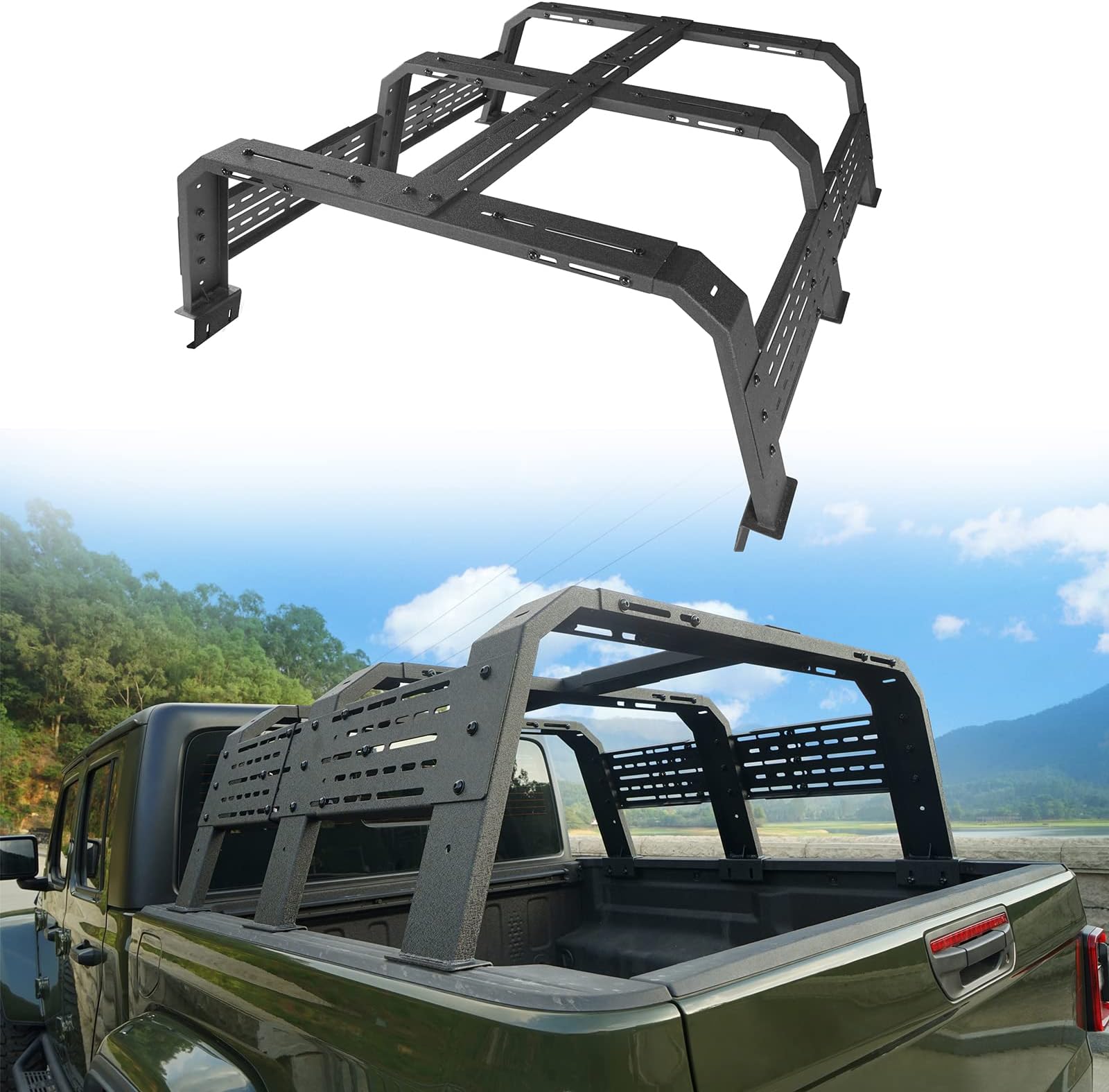 Hooke Road 18.8" High Overland Bed Rack for Mid-Size Trucks Without Bed Rails - Compatible with Ford Ranger, GMC Canyon, Chevrolet Colorado, Jeep Gladiator JT