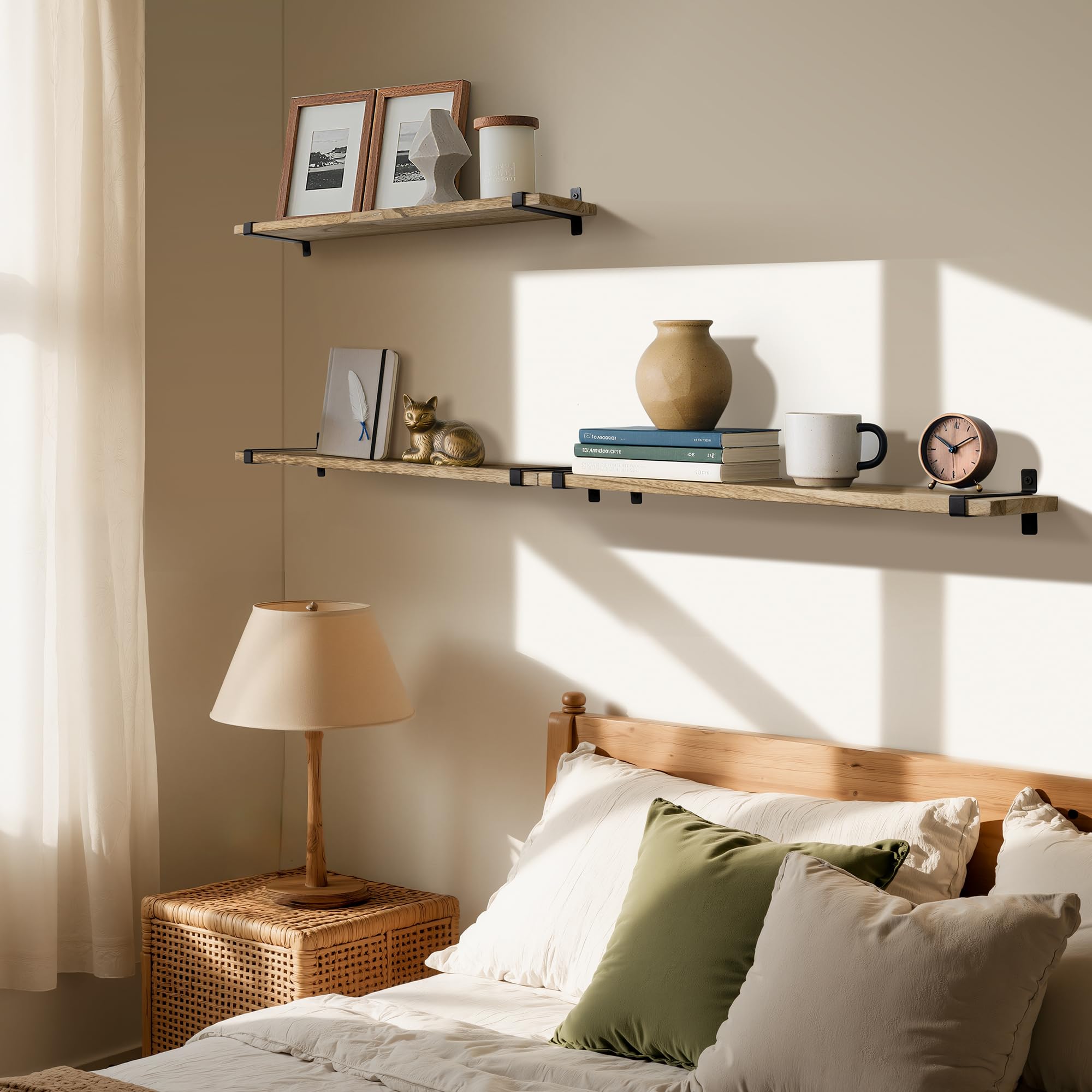 Gronda Étagère Murale Lot de 3 étagères flottantes étagère Murale Bois idéal pour Les salles de Bains, Les Salons, Les Chambres et Les Cuisines Industrielle 60cm