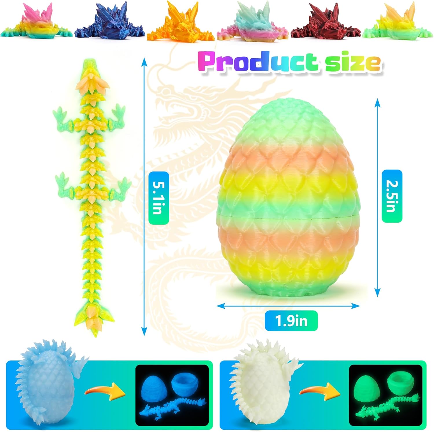 Mini 3D Printed Dragon Eggs with Dragon Inside, Articulated Crystal Dragons 3D Printed Animals Easter Egg Fillers, Easter Basket Stuffers Christmas Fidget Toys Gifts for Kids (12pcs-withoutkeychain)