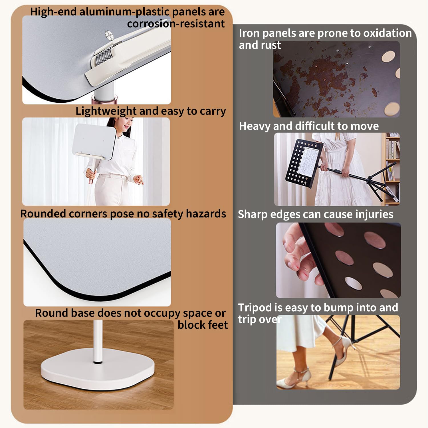 Leggio Musicale Regolabile 2 In 1, Leggio per Libri, per Pavimento/Tavoloaltezza Regolabile 80-140 Cm, Leggio Inclinabile a 180°, Base Antiscivolo per Spartiti, Ricette, Tablet, Laptop