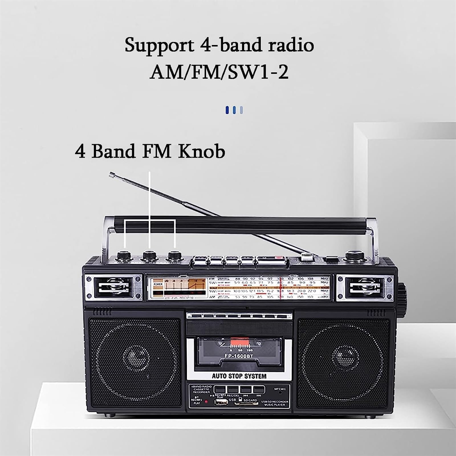 Lettore di cassette retrò con Bluetooth, riproduzione SD/USB, trascrizione e doppio audio HD per ascoltare musica nostalgica