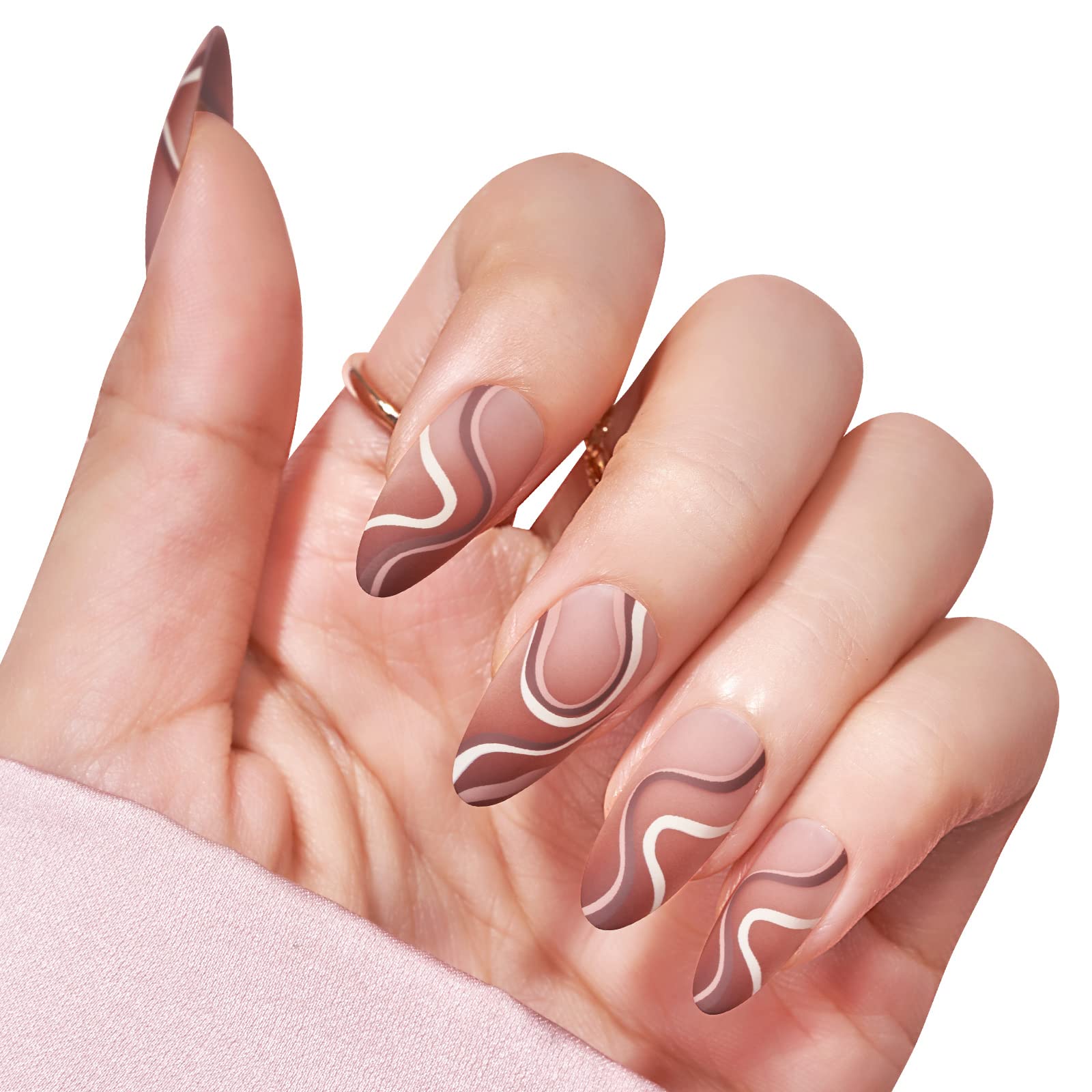 Amazon.com: Fall Press On Nails Medium - Perfect Fit Press On Nails Almond  Made by Soft Gel, BTArtbox Nude Swirl Glue On Nails with Nail Glue,  Reusable Stick On Nails, 15 Sizes,