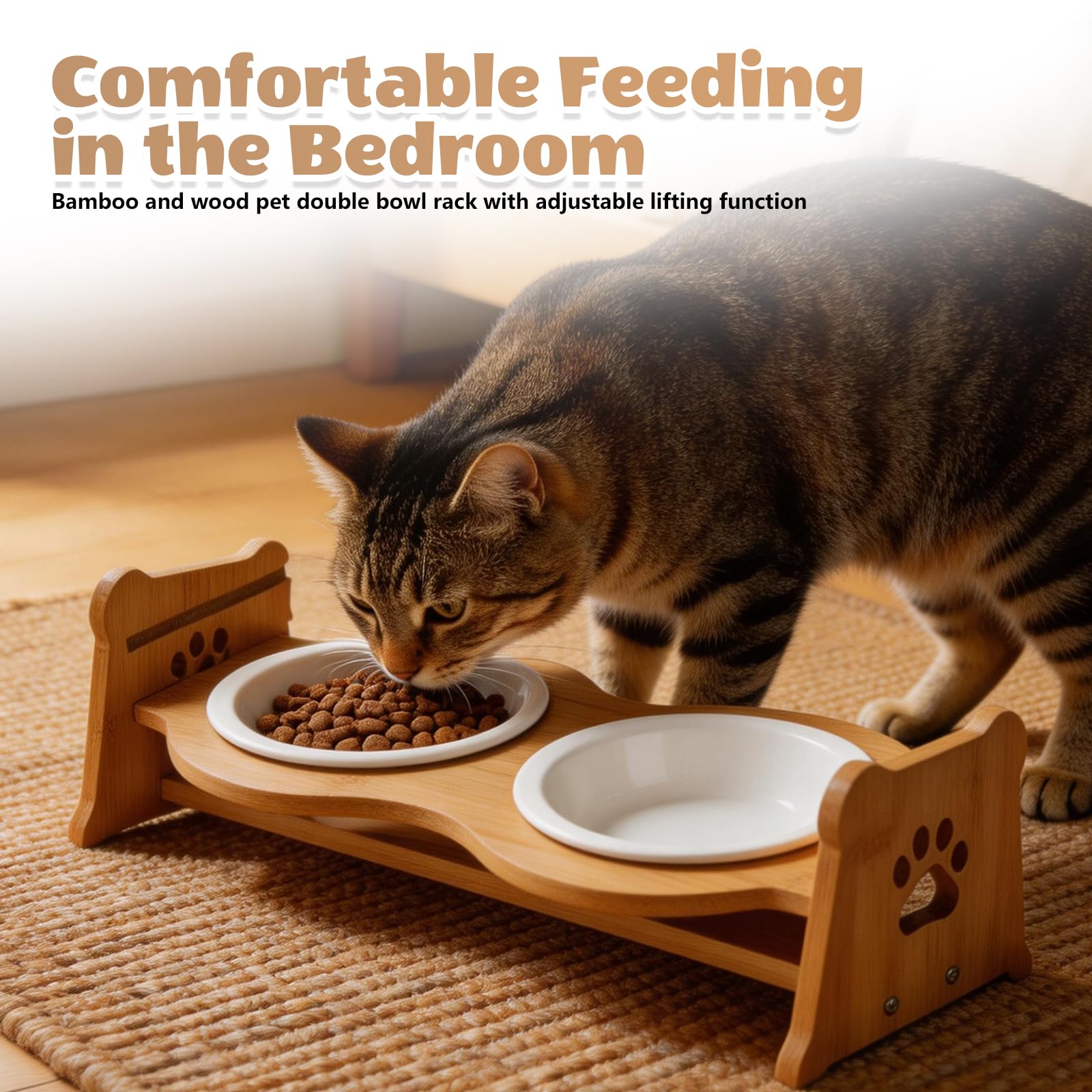 Comedero para perros elevado, soporte ajustable para perros, antideslizante, altura ajustable, 15 ° de inclinación y protege las articulaciones, estación de alimentación de madera, comedero para