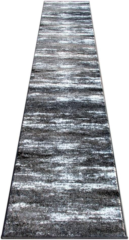 Masada Rugs, Stephanie Collection Area Rug Modern Contemporary Design 1102 Grey White Black (2 Feet 4 Inch X 11 Feet) Long Runner