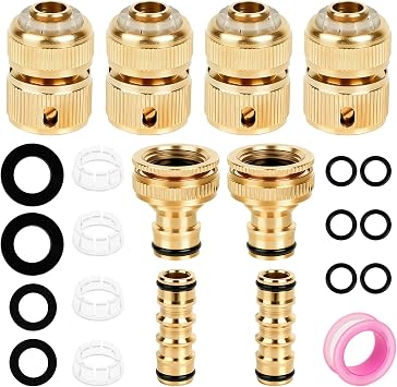 8PCS Brass Garden Hose Tap Quick Connector Set, Includes 2 Double Male Adapters, 4 Quick Connect 1/2" Hose Ends, 2 Tap Connectors 8PCS Brass