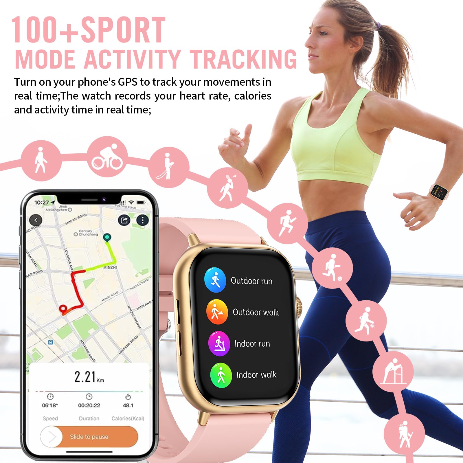 Smart Watches for Men Women (Answer/Make Call), 2.01" HD Screen Fitness Tracker Watch with Blood Pressure/Heart Rate/Sleep Monitor, Smart Watch for Android iOS Phones, IP67 Waterproof Sport Watch