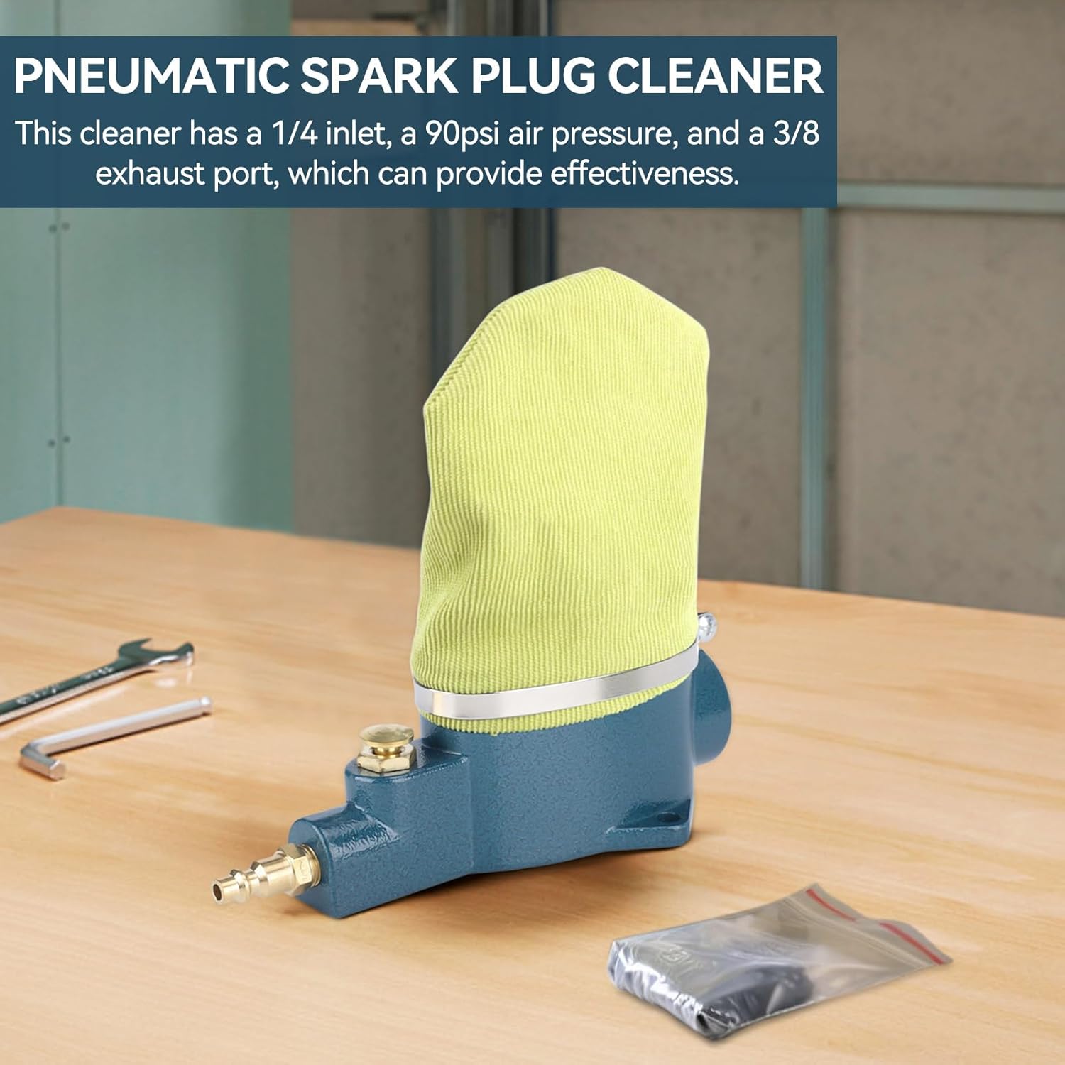 Pneumatic Spark Plug Cleaner, Air Sand Cleaning Tool Pneumatic Air Spark Plug Cleaner with Blasting Abrasive Material and Fabric Cleaner Bag for Remove Carbon Buildup