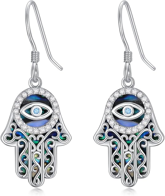 Lotus/Tree of Life/Hecate/Luna Moth/Angel Wing/Hamsa Hand/Cat Dangle Earrings with Abalone Shell Sterling Silver Jewellery Gifts for Women Girls