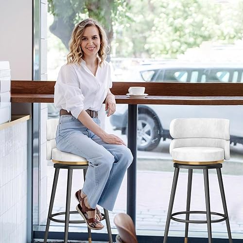 Miniatura 8 de Taburetes de bar giratorios de terciopelo modernos con respaldo medio y reposapiés, juego de 2 para isla de cocina, hogar, bar, comedor, sillas 1