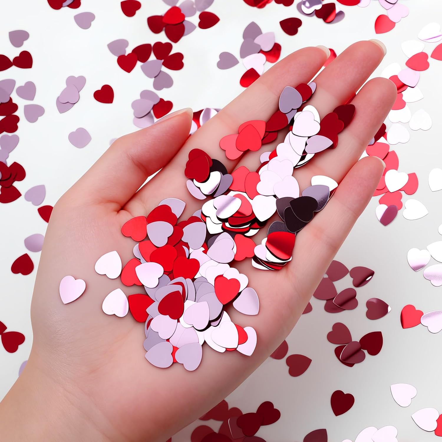 MARFOREVER Red Pink Heart Confetti, Valentine's Day Confetti Table Decorations Heart Shaped Metallic Foil Sequins Love Glitter Sprinkles for Valentines Wedding Bridal Shower Party Decor