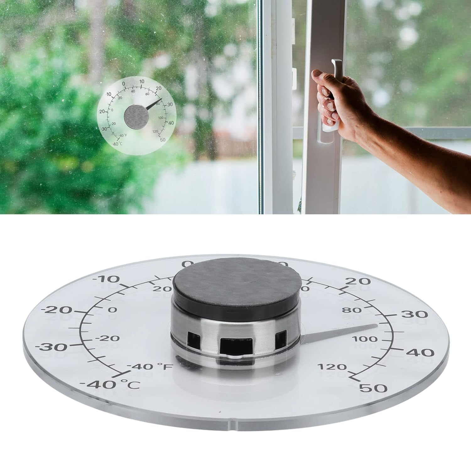 Outdoor Window Thermometer, Stick On Window Thermometer Temperature Indoor/Outdoor Waterproof Transparent Dial No Battery Required Round 4.3 Inch Diameter - Image 5