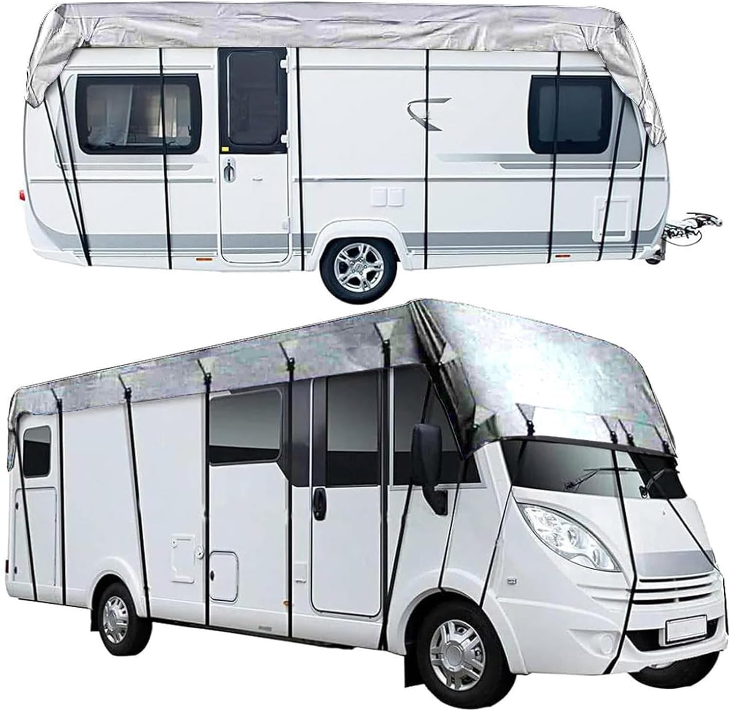 Rv Covers 210D Oxford Cloth Trailer Cover Wind, Rain and Snow Proof Utility Trailer Cover Rv Cover,Grey-10m×3m